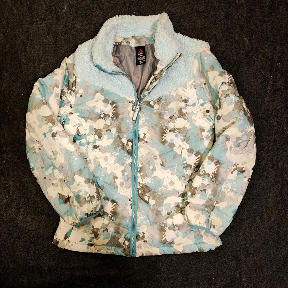 Gerry Blue Camo Puffer Jacket Men L 14/16 Fleece Lining Winter Coat